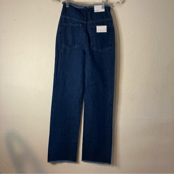 We Wore What Frayed High Rise Straight Leg Jeans in True Blue - Picture 6 of 9